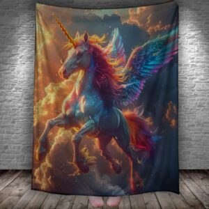 Плед "Єдиноріг кінь з крилами пегас літає в небі" 150х200 см