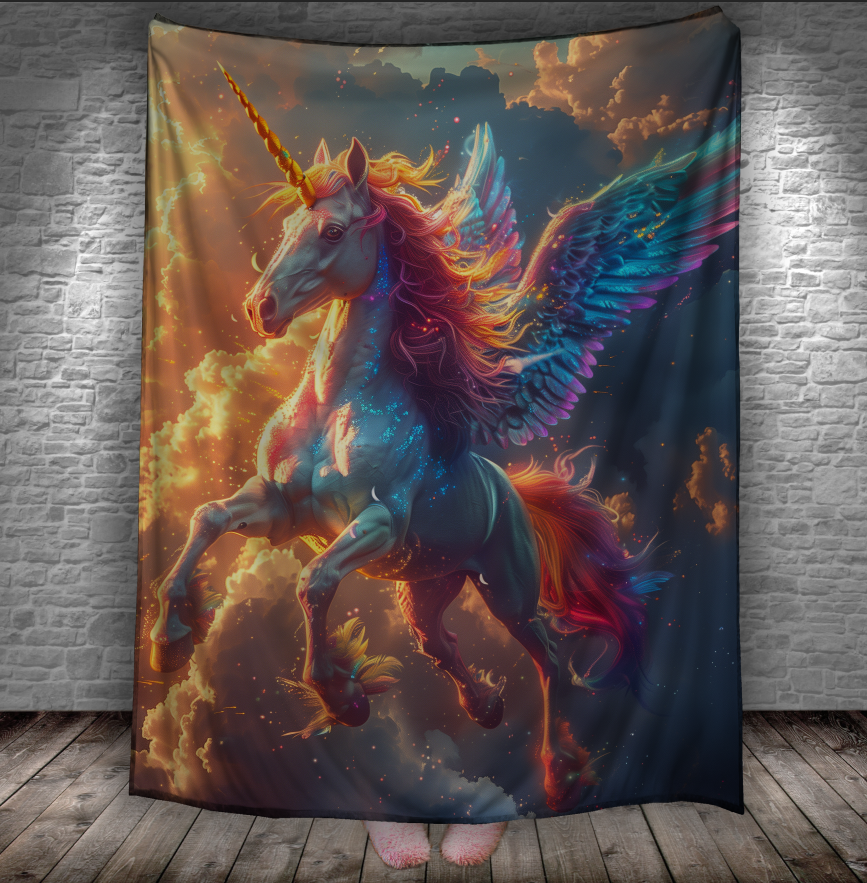 Плед "Єдиноріг кінь з крилами пегас літає в небі" 150х200 см