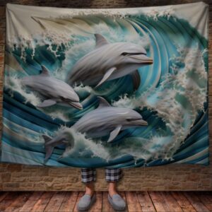 Плед "Дельфіни стрибають у великій хвилі" 150х200 см