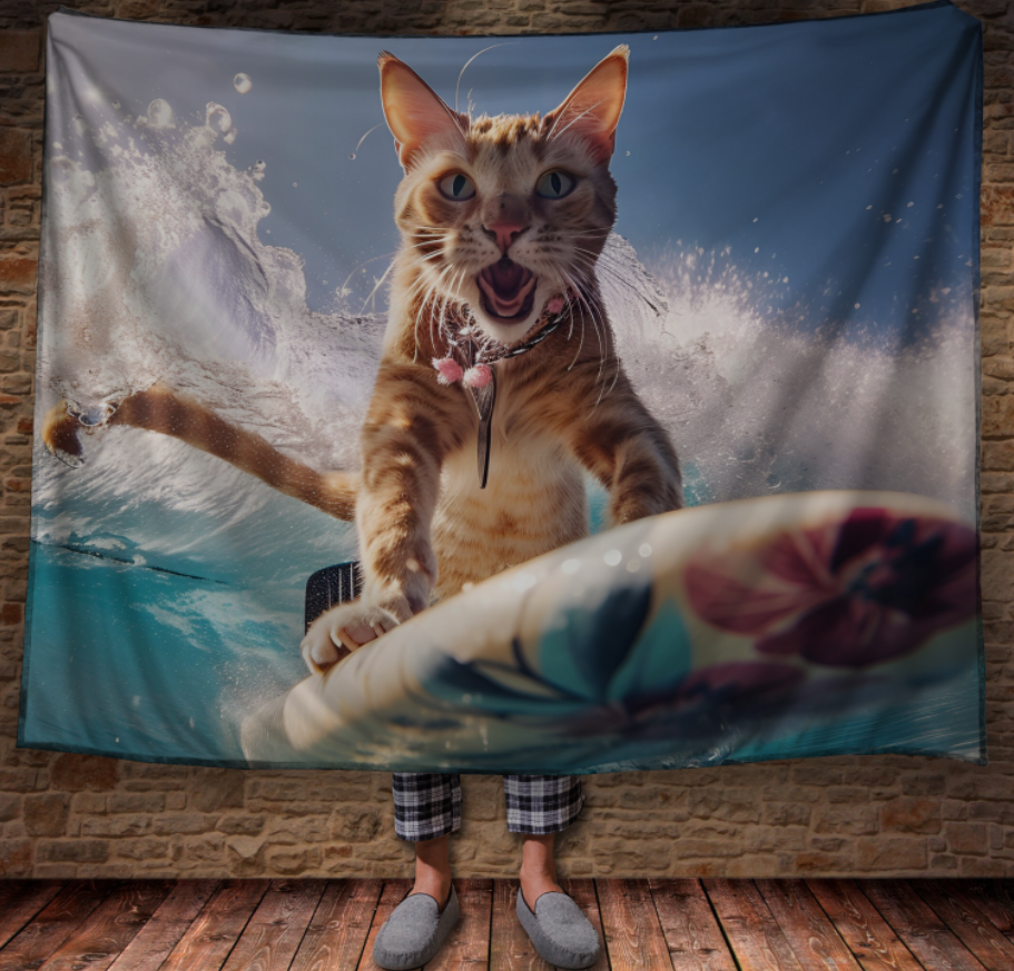 Плед "Веселий кіт займається серфінгом на дошці для серфінгу" 150х200 см