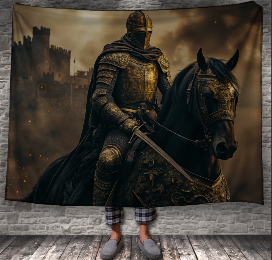 Плед "Вершник на чорному коні лицар в обладунках" 150х200 см