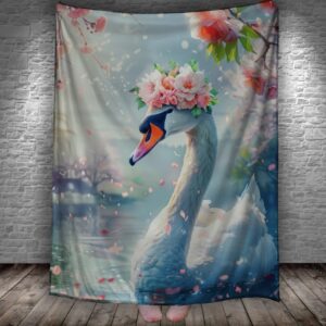 Плед "Білий лебідь з квітами" 150х200 см