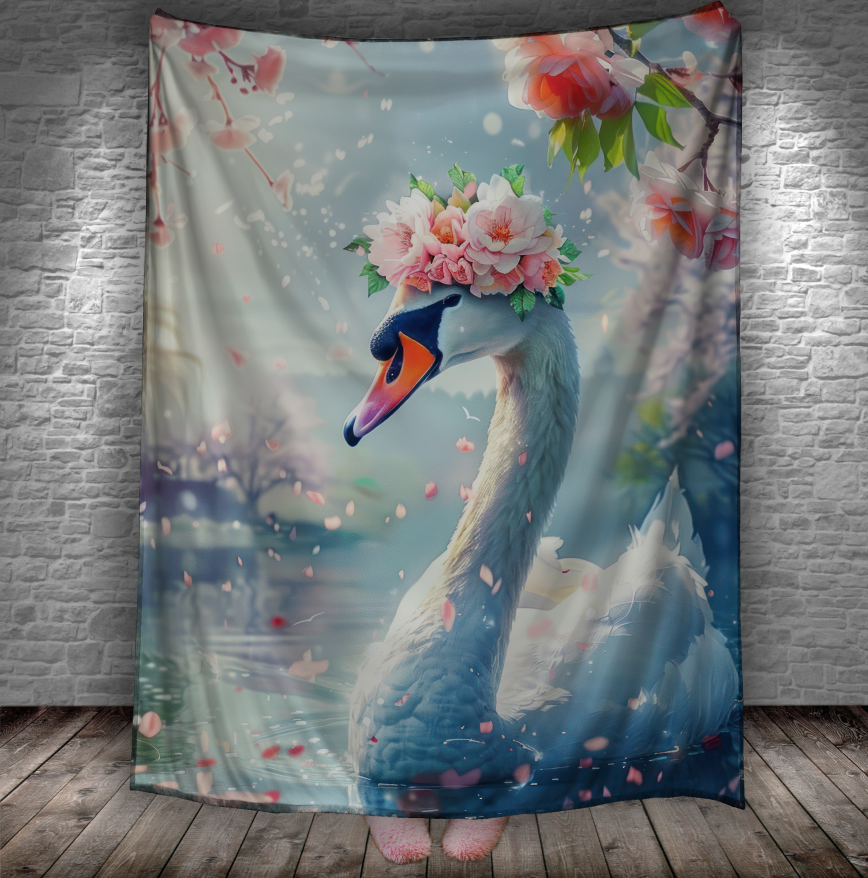 Плед "Білий лебідь з квітами" 150х200 см