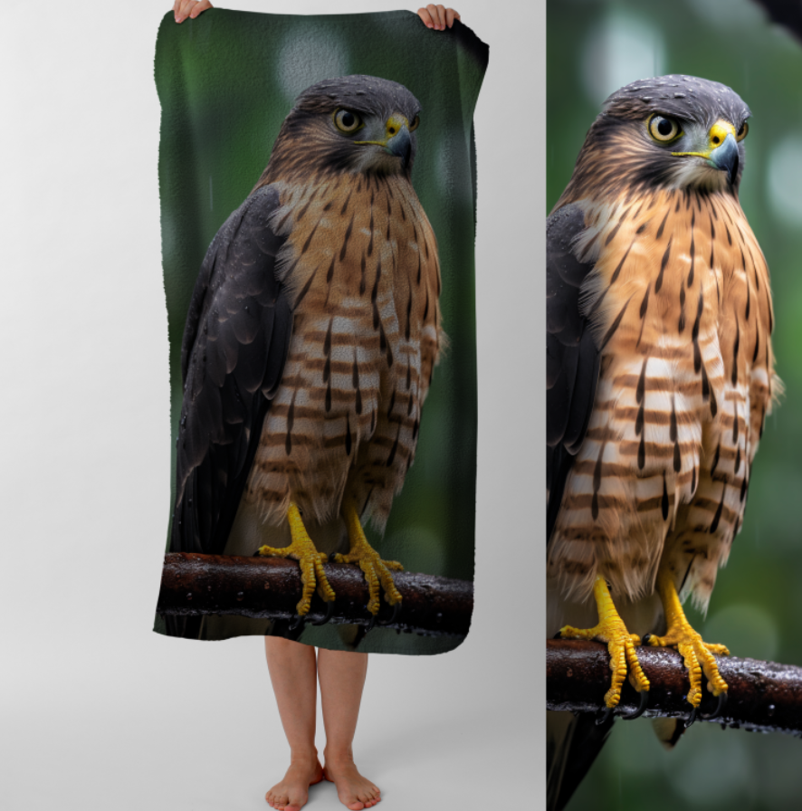 Рушник Яструб птах на гілці  пляжний з принтом ВСІ розміри