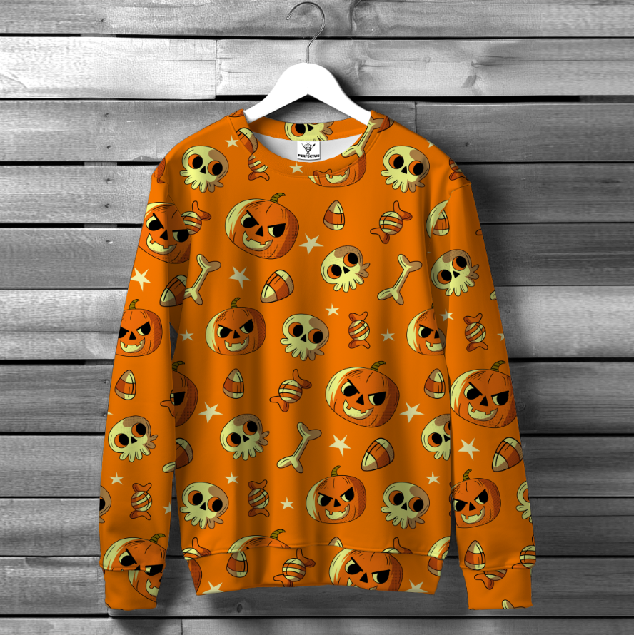 Світшот Хеловін черепа гарбузи помаранчевий фон ВСІ Розміри Преміум тканина