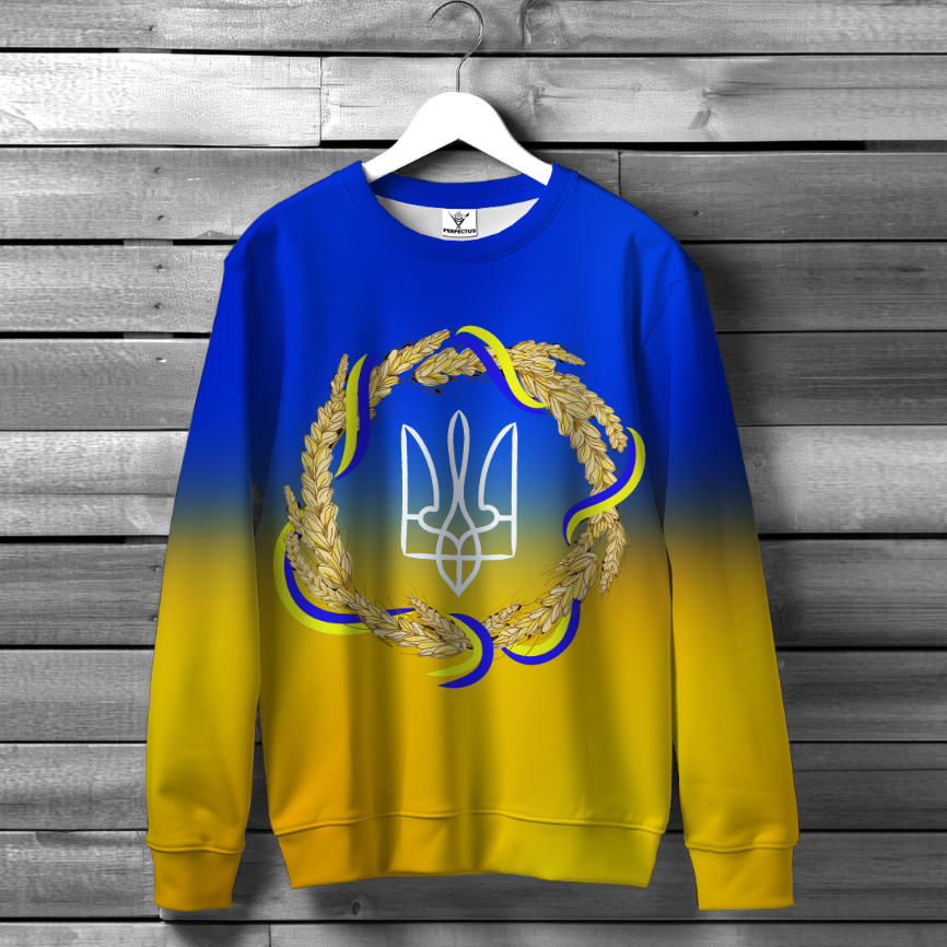 Світшот Тризуб Україна прапор арт символи пшениця ВСІ Розміри Преміум тканина