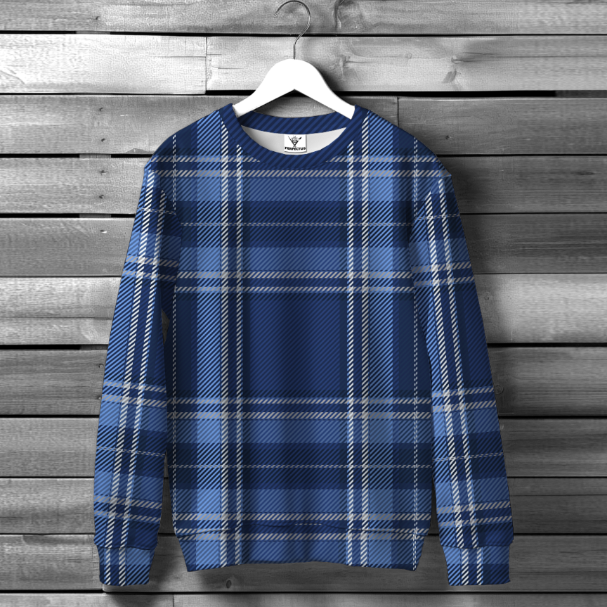 Світшот Синій тартан клітчастий орнамент клітини ВСІ Розміри Преміум тканина