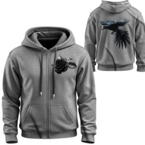 Худі на блискавці Чорна троянда ворон ВСІ Розміри Преміум тканина