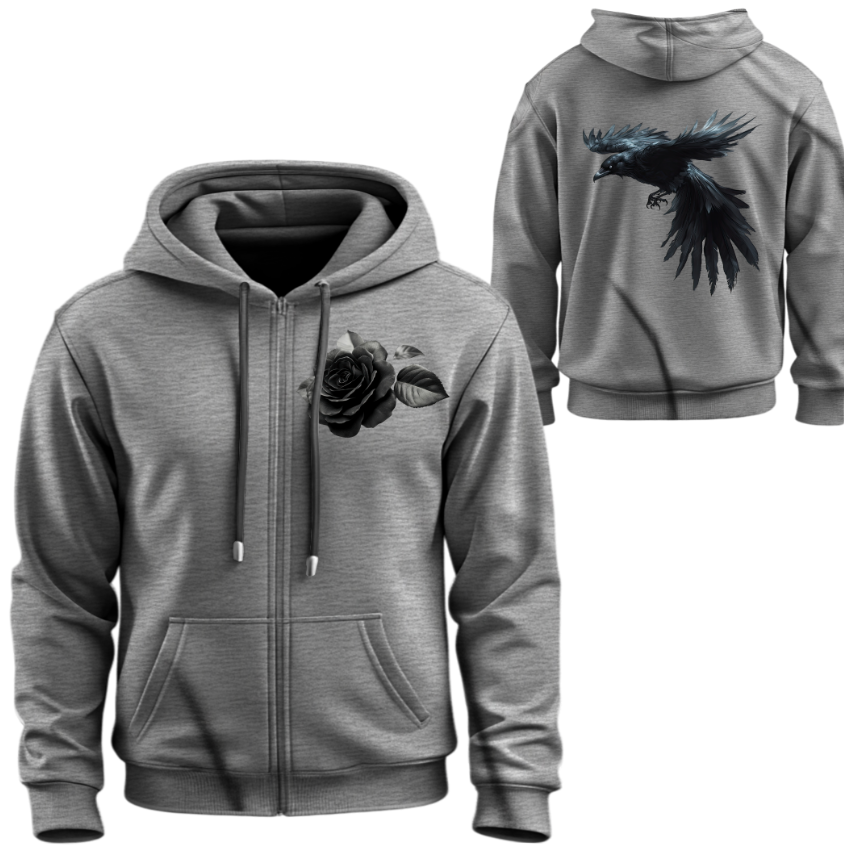 Худі на блискавці Чорна троянда ворон ВСІ Розміри Преміум тканина