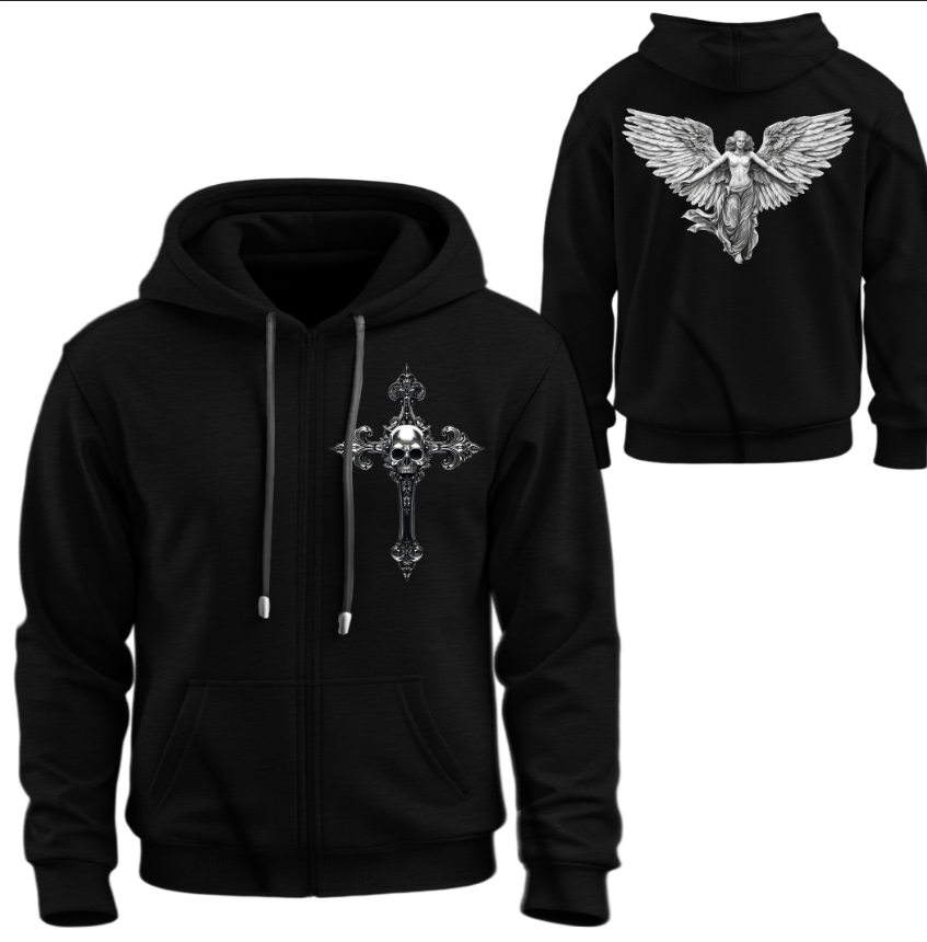 Худі на блискавці Череп янгол хрест арт ВСІ Розміри Преміум тканина