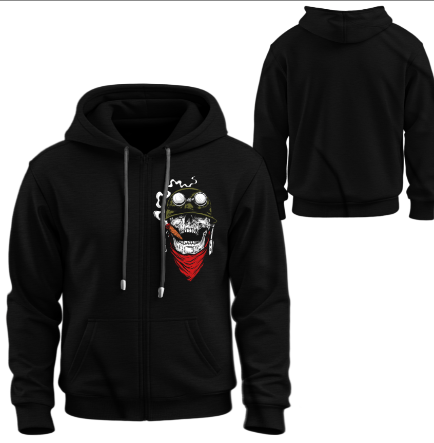 Худі на блискавці Череп у військовому шоломі курить ВСІ Розміри Преміум тканина