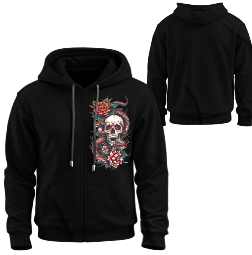 Худі на блискавці Череп змія квіти ВСІ Розміри Преміум тканина