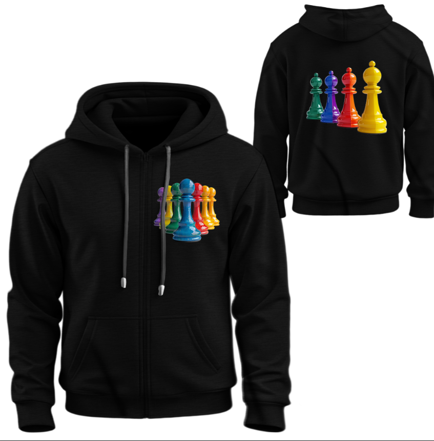 Худі на блискавці Фігури шахів барвисті шахи ВСІ Розміри Преміум тканина