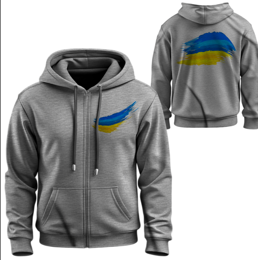 Худі на блискавці Прапор України мазки фарб ВСІ Розміри Преміум тканина