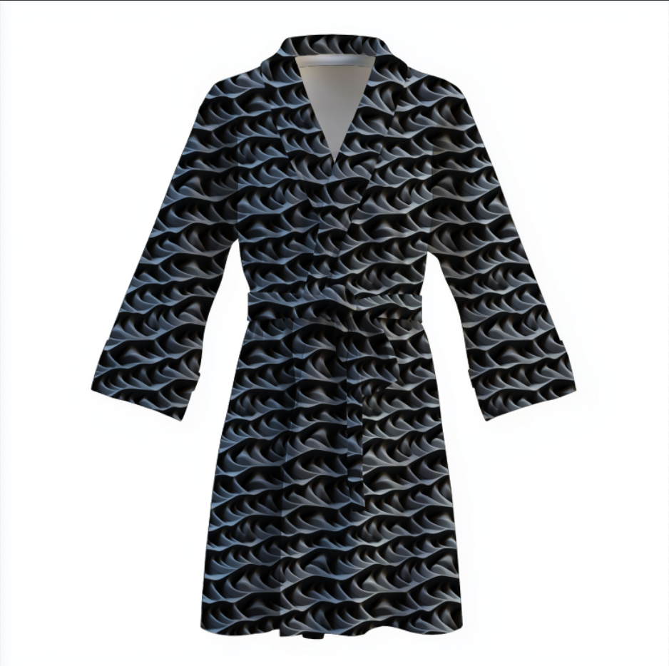 Халат Чорна абстракція геометричних фігур хвилі теплий з принтом ВСІ розміри Преміум тканина