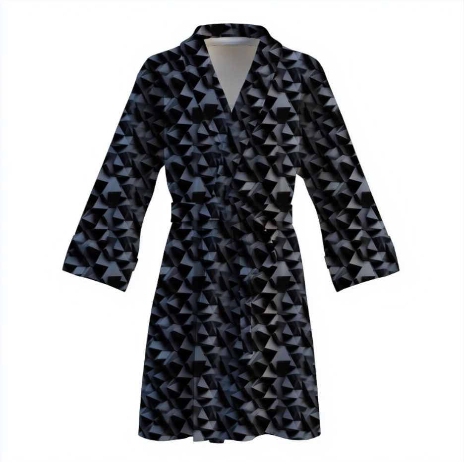 Халат Чорна абстракція геометричних фігур теплий з принтом ВСІ розміри Преміум тканина