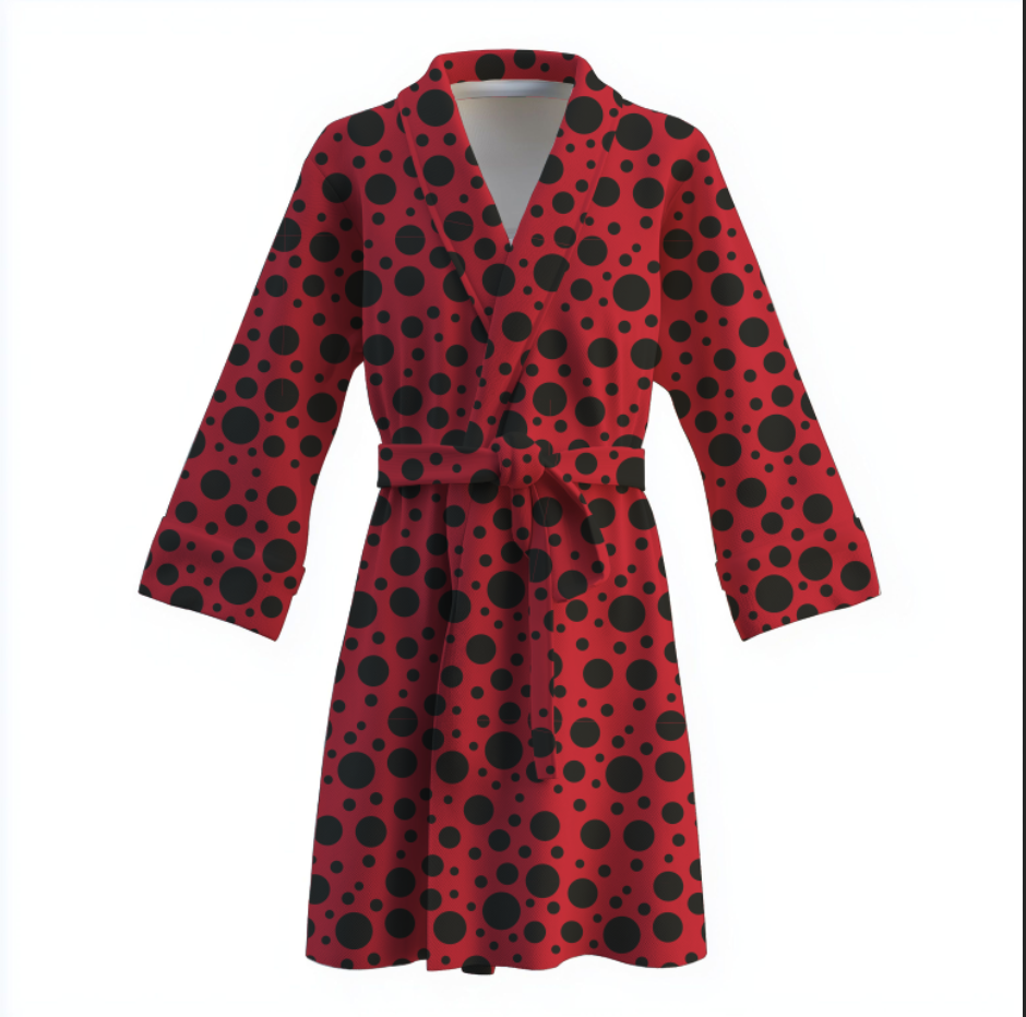 Халат Червоний з чорними крапочками сонечко леді баг фон теплий з принтом ВСІ розміри Преміум тканина