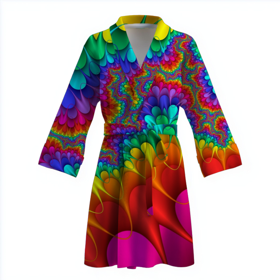 Халат Текстура райдужних рідких фарб теплий з принтом ВСІ розміри Преміум тканина