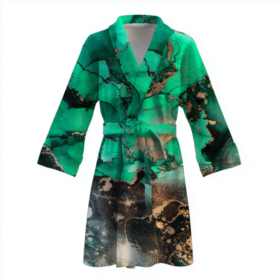 Халат Текстура барвистого мармура абстракція фарб зелений теплий з принтом ВСІ розміри Преміум тканина
