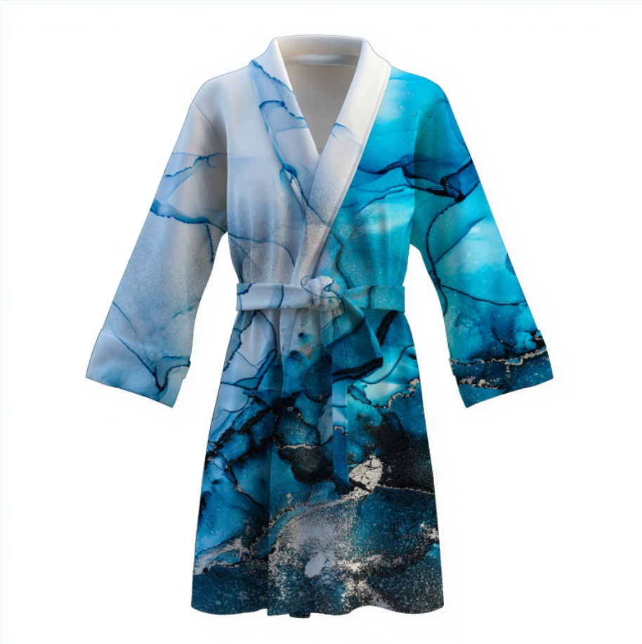Халат Текстура барвистого мармура абстракція фарб блакитний теплий з принтом ВСІ розміри Преміум тканина