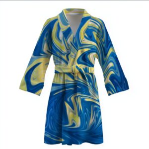 Халат Рідкий абстрактний фон фарба жовто блакитна теплий з принтом ВСІ розміри Преміум тканина