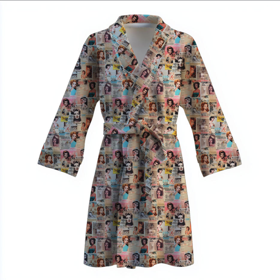 Халат Ретро вінтажний фон газетний папір 1 теплий з принтом ВСІ розміри Преміум тканина