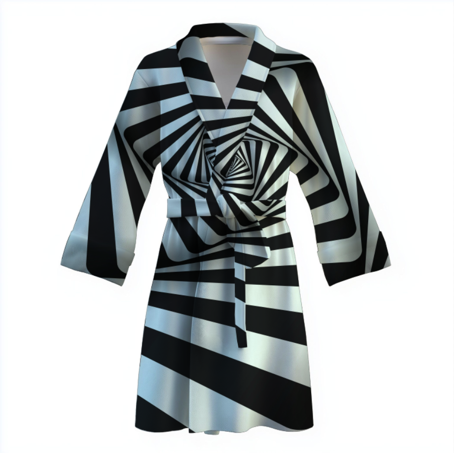 Халат Оптична ілюзія чорно білі смужки 3 теплий з принтом ВСІ розміри Преміум тканина