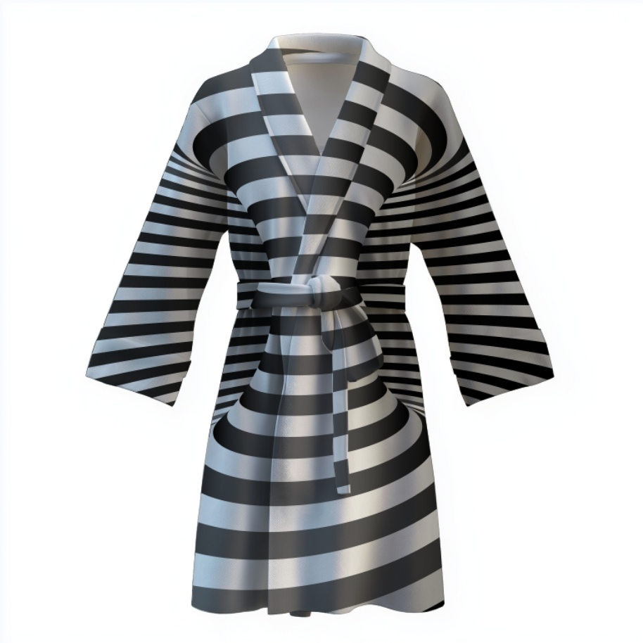 Халат Оптична ілюзія чорно білі смужки 1 теплий з принтом ВСІ розміри Преміум тканина