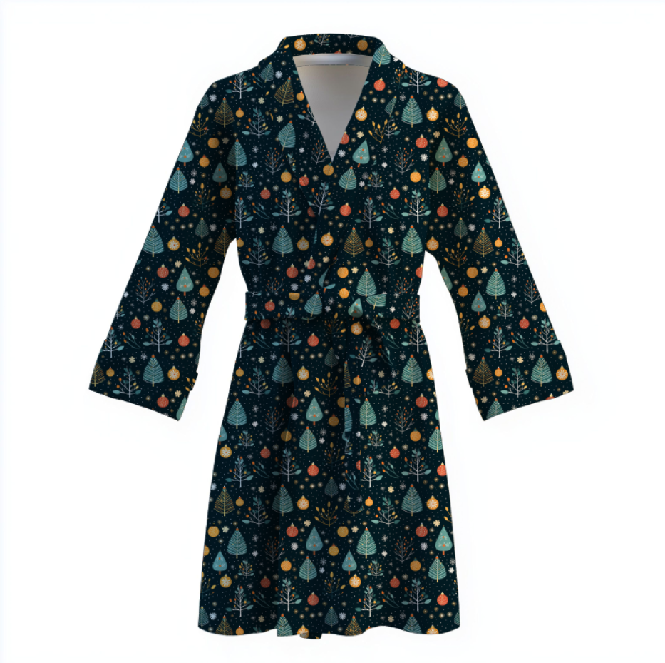 Халат Новорічний різдвяний з сніжинками ялинками теплий з принтом ВСІ розміри Преміум тканина