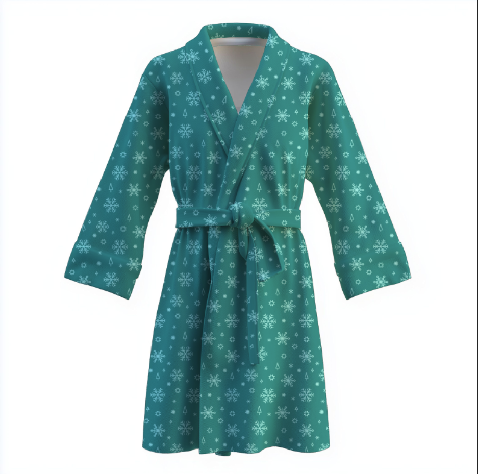 Халат Новорічний різдвяний з сніжинками салатовий фон теплий з принтом ВСІ розміри Преміум тканина
