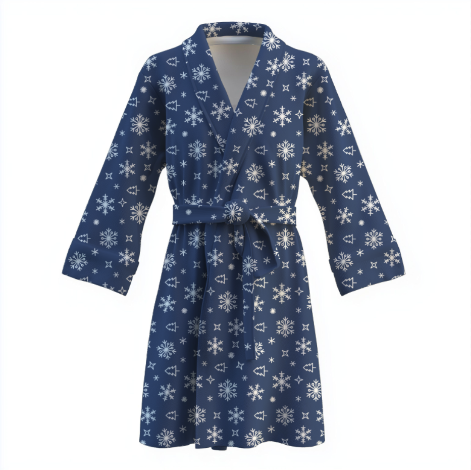Халат Новорічний різдвяний з сніжинками блакитний фон теплий з принтом ВСІ розміри Преміум тканина