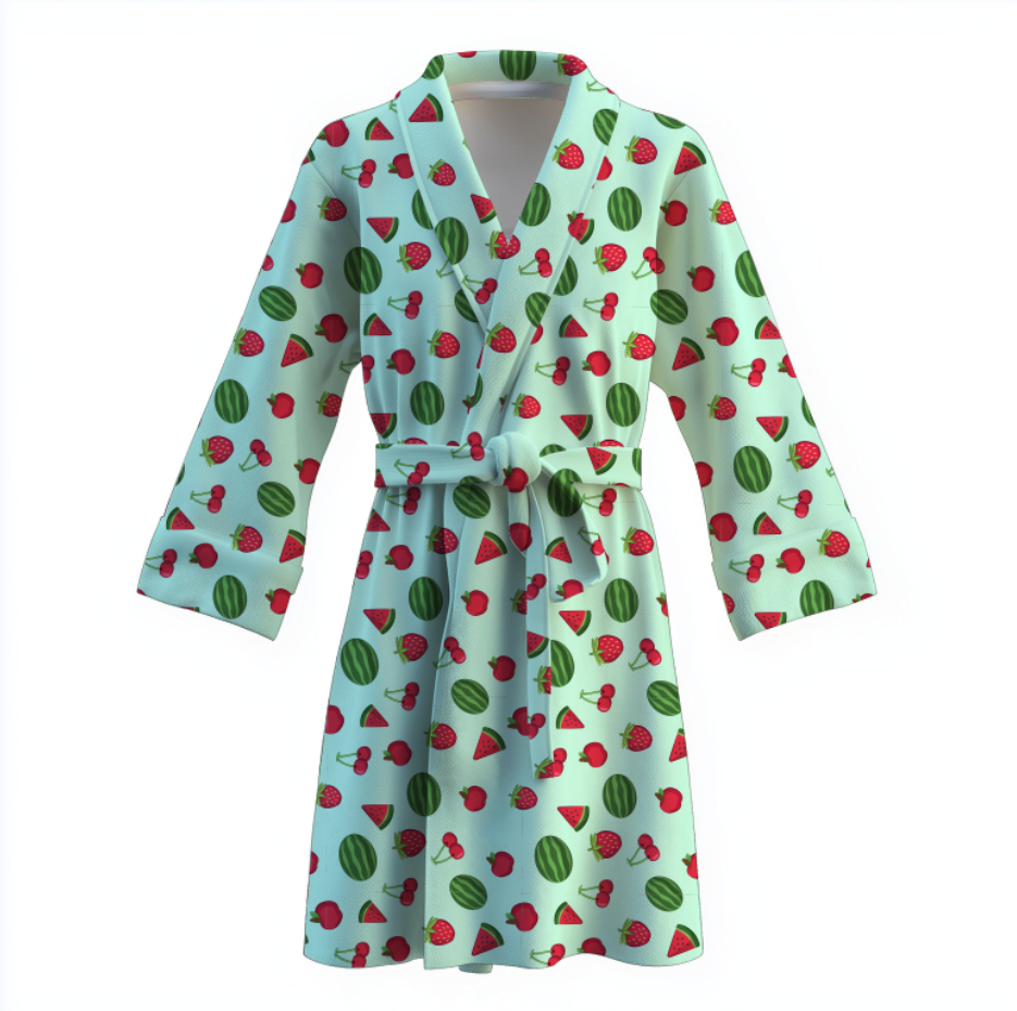 Халат Кавуни вишні полуниці на салатовому фоні теплий з принтом ВСІ розміри Преміум тканина