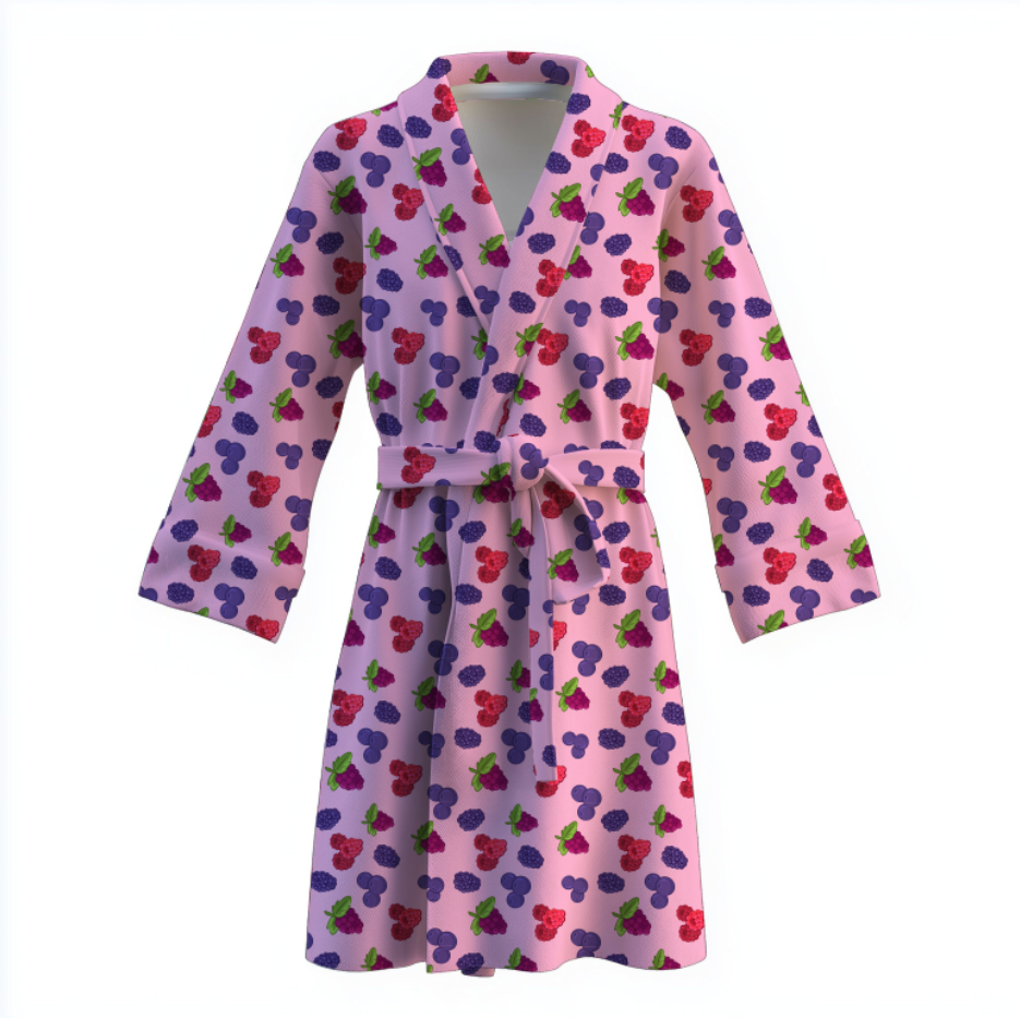 Халат З ягодами на рожевому фоні теплий з принтом ВСІ розміри Преміум тканина