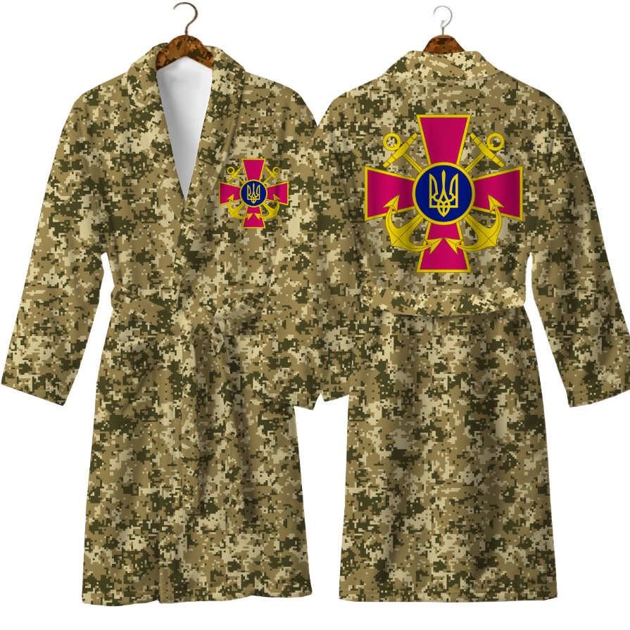Халат ЗСУ піксель емблема знак тризуб ВМС теплий з принтом ВСІ розміри Преміум тканина