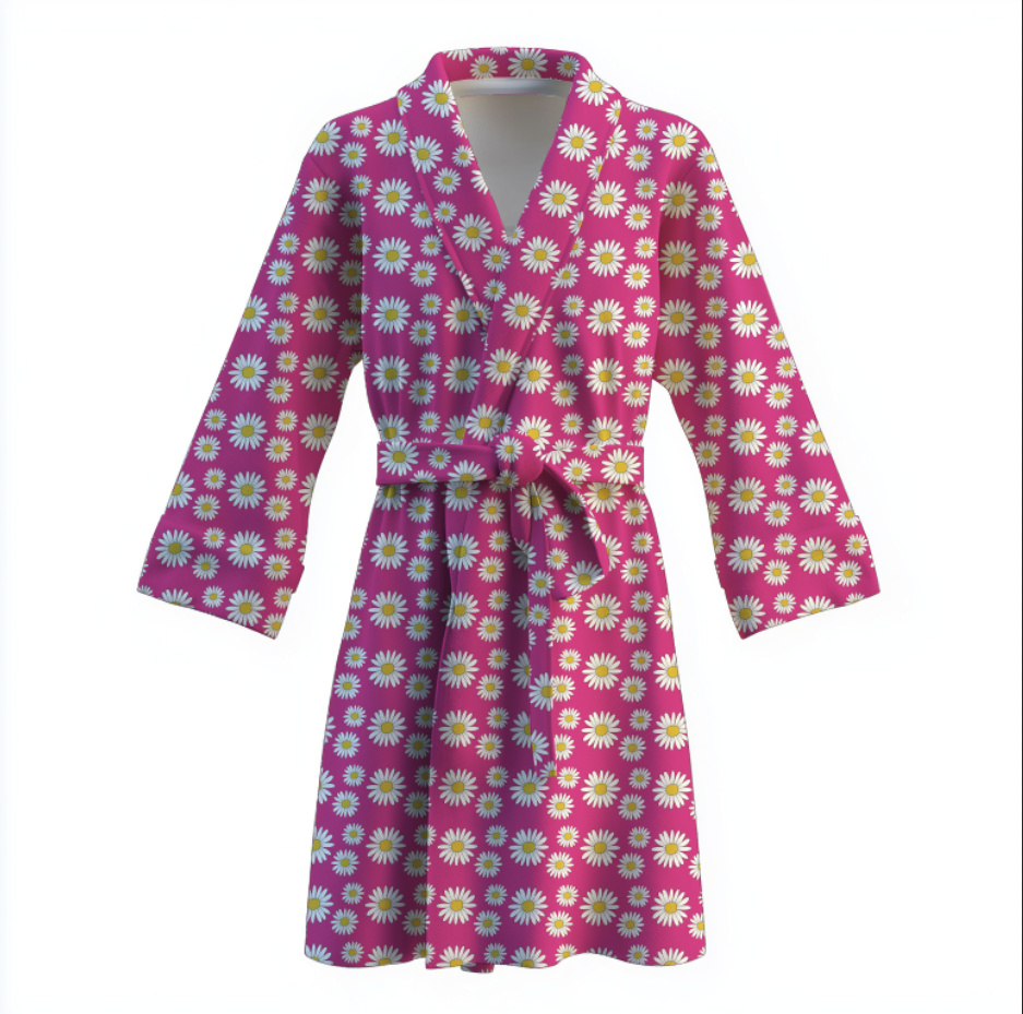 Халат З квітами ромашки на рожевому фоні теплий з принтом ВСІ розміри Преміум тканина