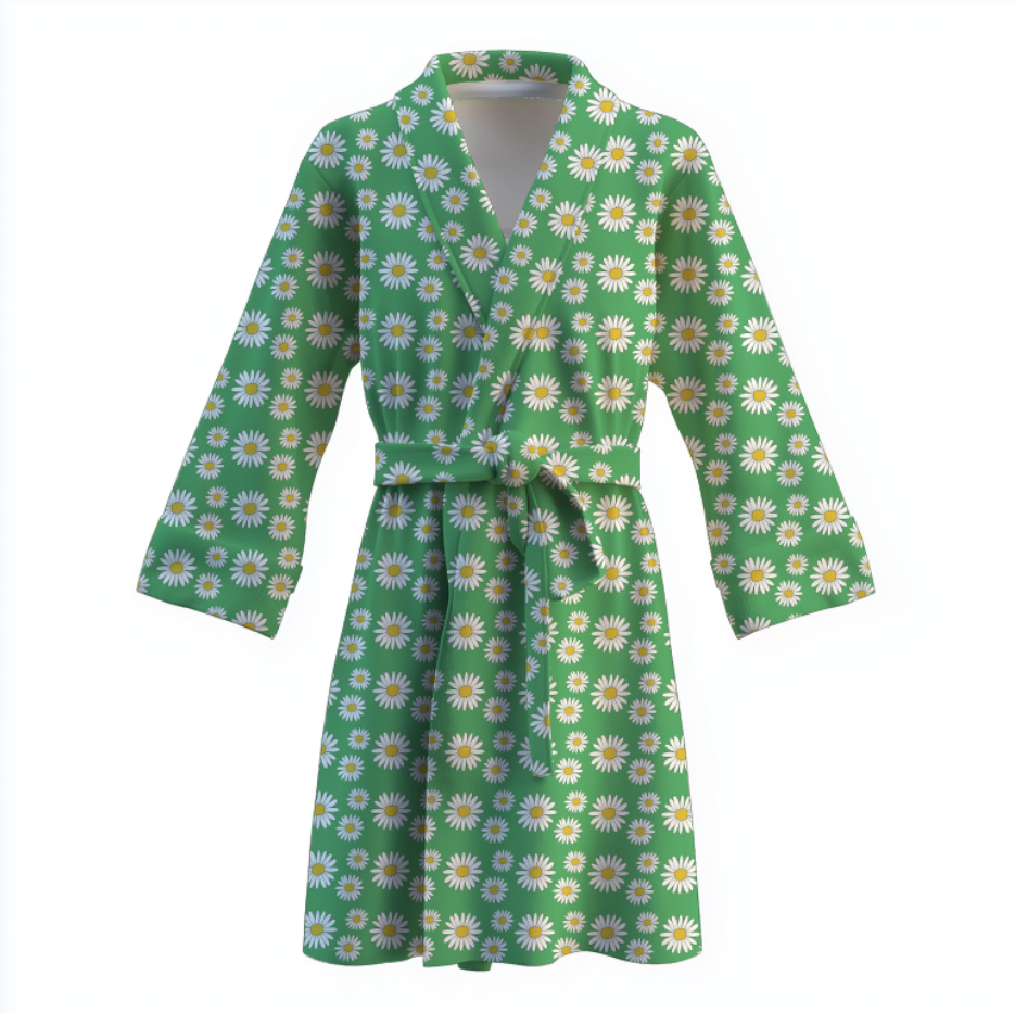Халат З квітами ромашки на зеленому фоні теплий з принтом ВСІ розміри Преміум тканина