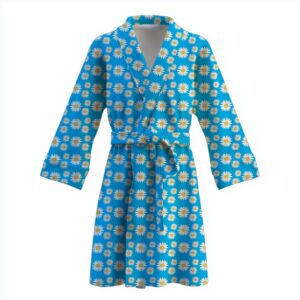 Халат З квітами ромашки на блакитному фоні теплий з принтом ВСІ розміри Преміум тканина
