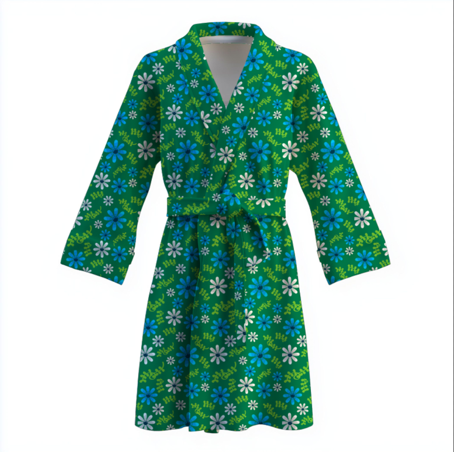 Халат З квітами на зеленому фоні теплий з принтом ВСІ розміри Преміум тканина