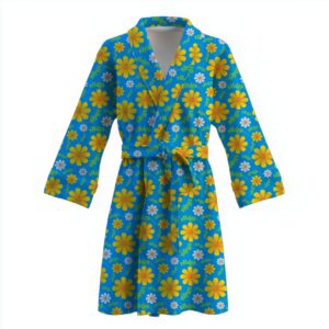 Халат З квітами на блакитному фоні теплий з принтом ВСІ розміри Преміум тканина