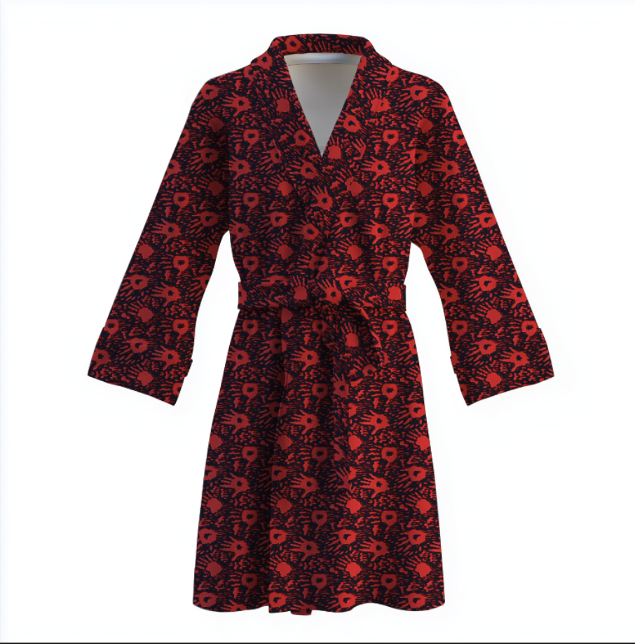 Халат З відбитками рук чорно червоні теплий з принтом ВСІ розміри Преміум тканина