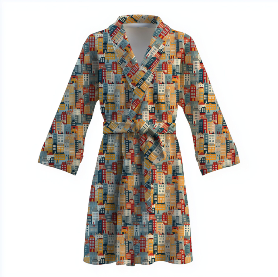 Халат З будинками фон міста 2 теплий з принтом ВСІ розміри Преміум тканина
