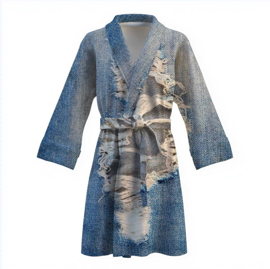 Халат Джинс рвані потерті джинси текстура 1 теплий з принтом ВСІ розміри Преміум тканина