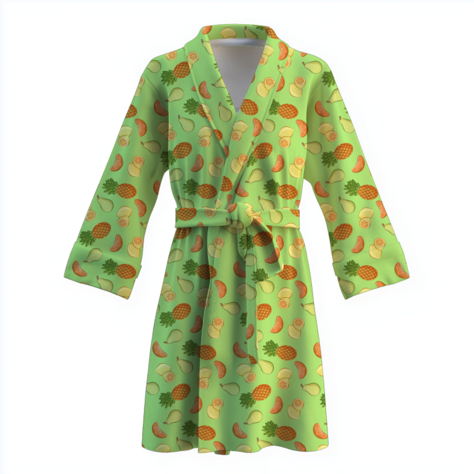 Халат Груші ананаси на салатовому фоні теплий з принтом ВСІ розміри Преміум тканина