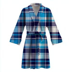 Халат Блакитний тартан клітчастий орнамент клітини теплий з принтом ВСІ розміри Преміум тканина