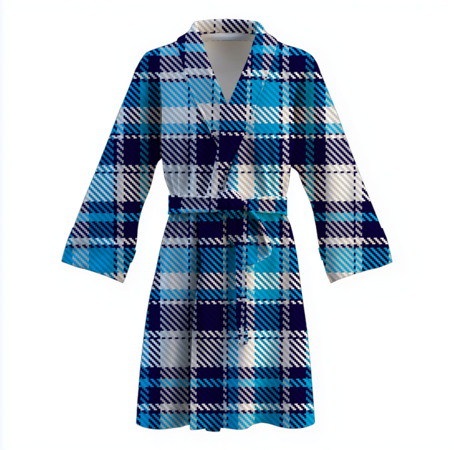 Халат Блакитний тартан клітчастий орнамент клітини теплий з принтом ВСІ розміри Преміум тканина