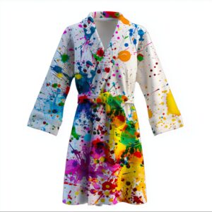 Халат Білий з бризками фарб потіки теплий з принтом ВСІ розміри Преміум тканина