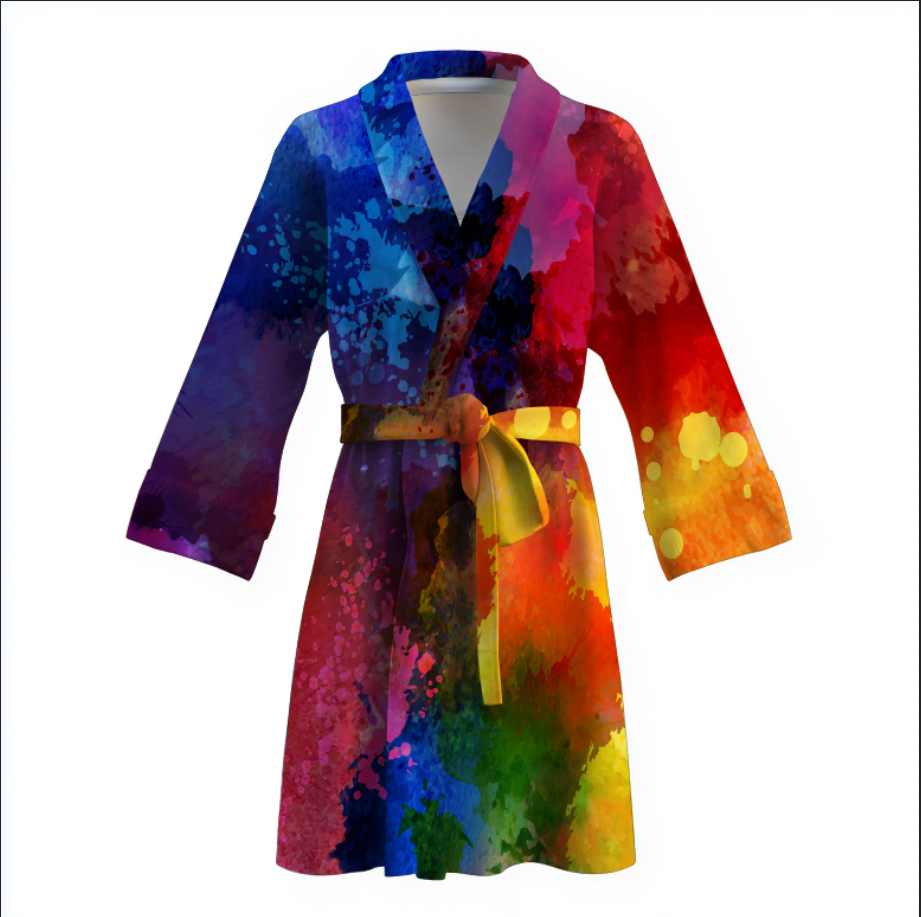 Халат Абстракція райдужних фарб сплески теплий з принтом ВСІ розміри Преміум тканина