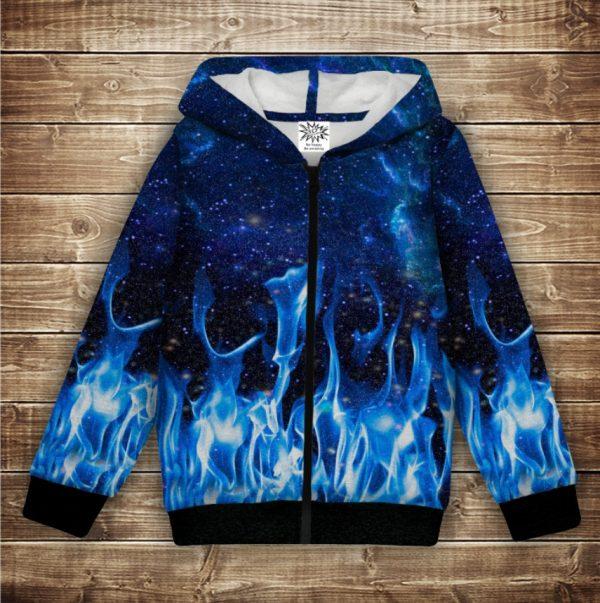Худі з 3Д принтом КОСМОС і синій вогонь  Дорослі і Дитячі розміри ВСІ Розміри Преміум тканина