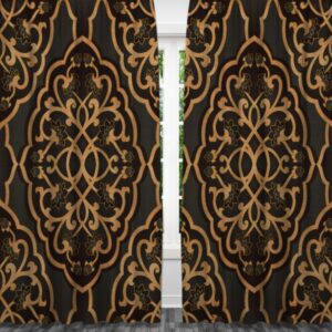 Штори Чорно золоті з принтом перського килима квіткові візерунки орнаменти персидський Фотоштора ВСІ розміри