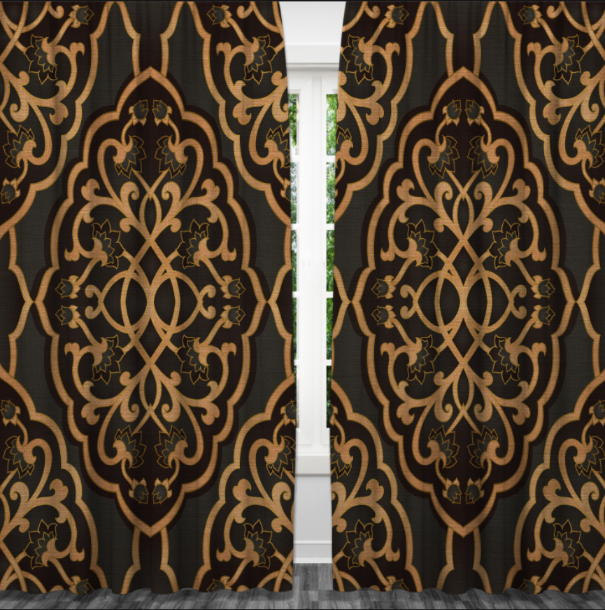 Штори Чорно золоті з принтом перського килима квіткові візерунки орнаменти персидський Фотоштора ВСІ розміри